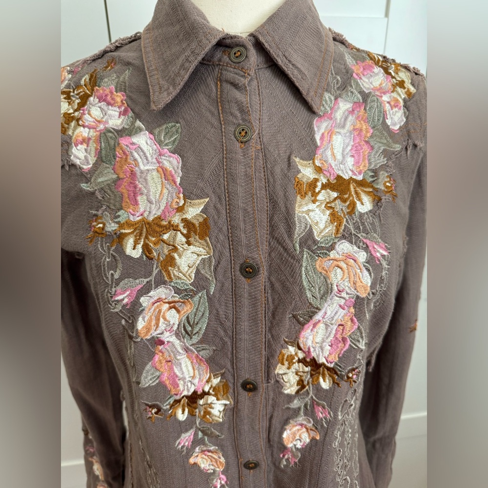 DB Sport aziza floral butterfly embroidered collared long sleeve western shirt - Picture 3 of 6